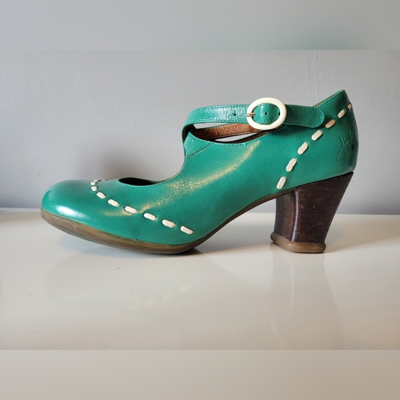 Fluevog Operetta Malibran Criss-Cross Strap Mary Jane Heels,Turquoise, Size 8.5 - Picture 6 of 11